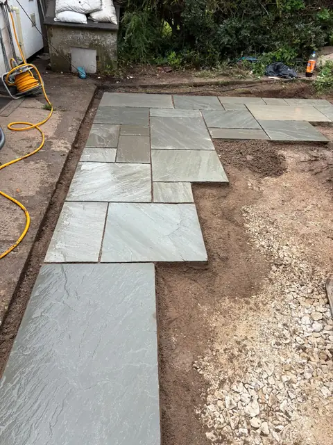 Slabs set out on a prepared base before being laid